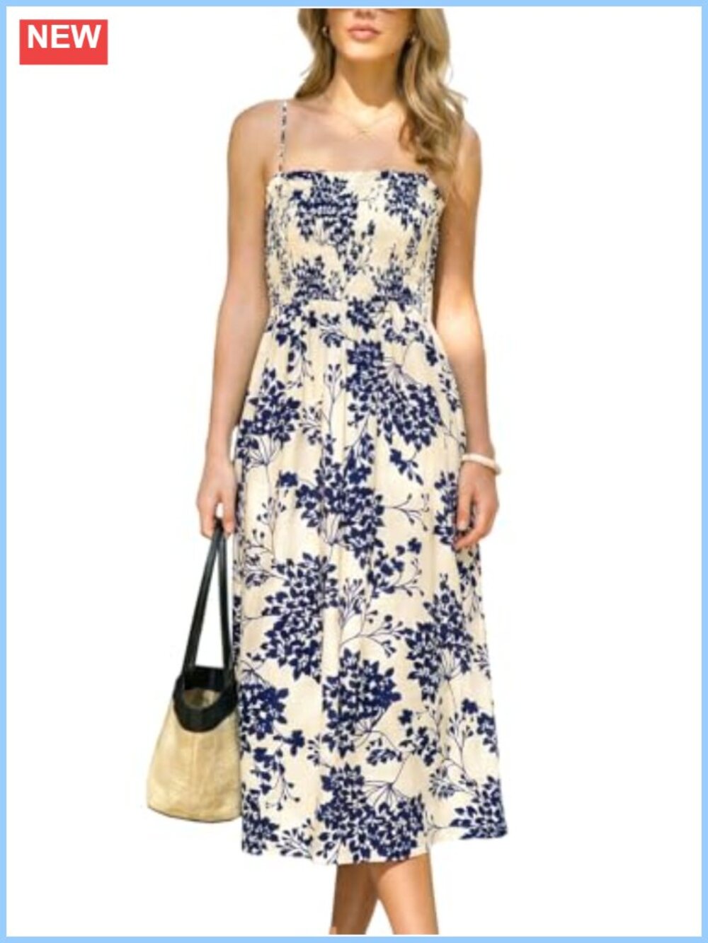 Floral Smocked Bodice Spaghetti Strap Midi Dress Boho Sundress